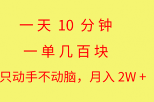 一天10 分钟 一单几百块 简单无脑操作 月入2W+教学