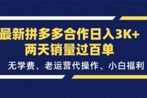 拼多多合作日入3K+两天销量过百单，无学费、老运营代操作