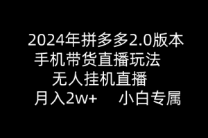 2024年拼多多2.0版本，手机带货直播玩法，无人挂机直播， 月入2w+