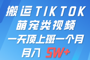 一键搬运TIKTOK萌宠类视频 一部手机即可操作 所有平台均可发布 轻松月入5W+