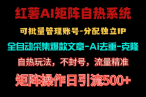 红薯矩阵自热系统，独家不死号引流玩法！矩阵操作日引流500+