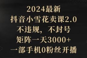 2024最新抖音小雪花卖课2.0 不违规 不封号 矩阵一天3000+