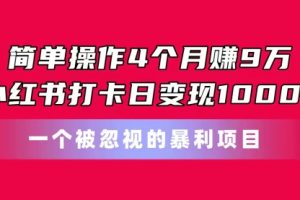 简单操作4个月赚9万！小红书打卡日变现1000+