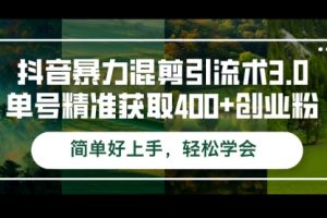 抖音暴力混剪引流术3.0单号精准获取400+创业粉简单好上手