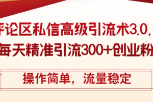 评论区私信高级引流术3.0，每天精准引流300+创业粉