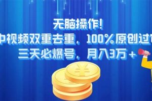 无脑操作!中视频双重去重，100%原创过审，三天必爆号