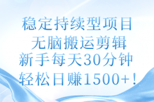 稳定持续型项目，无脑搬运剪辑，新手每天30分钟