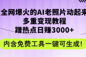 全网爆火的AI老照片动起来多重变现教程，蹭热点日赚3000+