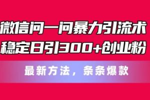 微信问一问暴力引流术，稳定日引300+创业粉