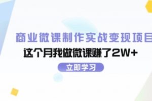 商业微课制作实战变现项目，这个月我做微课赚了2W+