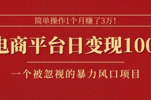 简单操作1个月赚了3万！在电商平台日变现1000+