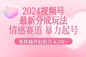2024最新视频号分成玩法，情感赛道，暴力起号，矩阵操作轻松月入3W+