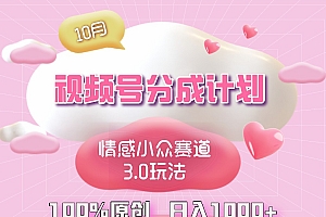 视频号情感小众赛道3.0.纯原创视频，每天1小时，小白易上手