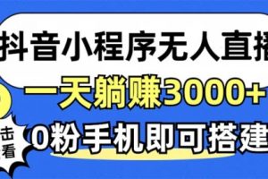 抖音小程序无人直播，一天躺赚3000+，0粉手机可搭建
