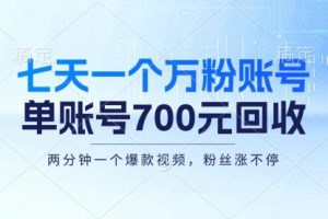 七天一个万粉账号，新手小白秒上手，单账号回收700元