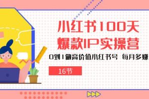 小红书100天-爆款IP实操营，0到1做高价值小红书号 每月多赚3000+