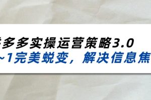 拼多多实操运营策略3.0，0~1完美蜕变，解决信息焦虑