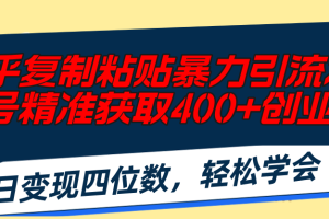 知乎复制粘贴暴力引流术，单号精准获取400+创业粉