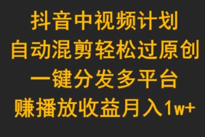 抖音中视频计划，自动混剪轻松过原创，一键分发多平台赚播放收益