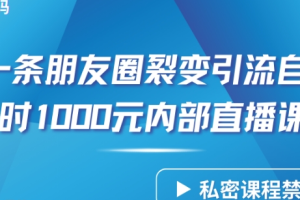 仅靠分享一条朋友圈裂变引流自动成交2小时1000内部直播课程