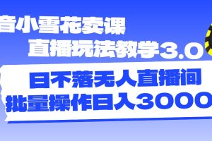 抖音小雪花卖课直播玩法教学3.0，日不落无人直播间