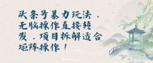 头条号暴力转发矩阵玩法：无脑操作，项目拆解，财富矩阵扩张术