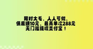 特惠大毛，每个人能做，最低挣10元，最大一次288元，零门槛取现支付宝钱包！