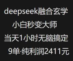 抖音小红书deepseek结合风水玄学，纯小白瞬间变成高手，当日1钟头没脑子解决9单，净利润过千