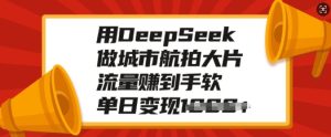 用DeepSeek做城市航拍大面积，总流量赚到手软，单日转现好几张