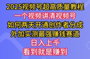 2025微信视频号极高品质实例教程，二天开启原创者分为，另加评测最牛赚钱跑道，日入好几张