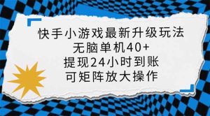 快手小游戏最新版本升级玩法，新蓝海，没脑子单机版日入40 ，可大批量变大，小…