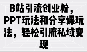 B站引流方法自主创业粉，PPT游戏玩法共享课游戏玩法，轻轻松松引流方法私域变现