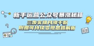 初学者运营公众号疯涨秘笈，三步实际操作月涨千粉，附送可持续性转现构思分析