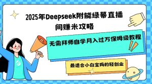 2025年Deepseek附能绿布直播房间挣米攻略大全不用拜师学艺通过自学月入了W家庭保姆级实例教程，比较适合新手宝妈的轻创业