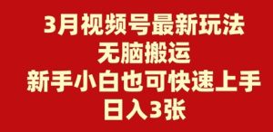 3月微信视频号全新游戏玩法，没脑子运送，新手入门也可以快速入门，日入3张
