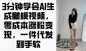 3min懂得AI形成腿模视频，零成本增粉转现，一件代发到手软