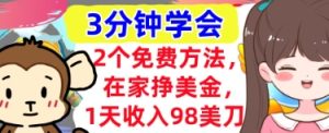 2个免费方法，在家挣美金，1天收入98刀，3分钟学会，真正被动收入