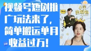 微信视频号短剧剧本营销推广全新游戏玩法，简易运送单月盈利过W，新手也可以快速上手