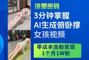 分钟掌握AI生成俯卧撑女孩视频，零成本涨粉变现，个月W粉