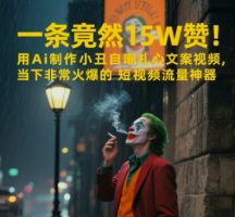 一条视频居然15W赞！用AI制做小丑男自我调侃扎心文案短视频，时下非常火爆的自媒体流量软件
