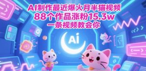 AI制做近期爆红月半猫视频，88个作品增粉15.3w，一条视频教会我们