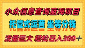 稳定日入300＋，小众信息查询蓝海项目，全程懒人式托管，解放你的时间