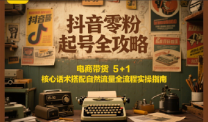抖音零粉起号全攻略：电商带货 5+1 核心话术搭配自然流量全流程实操指南