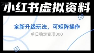 小红书虚拟资料全新升级玩法，可矩阵操作，单日稳定变现3张