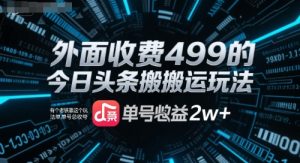 外面收费499的今日头条搬运玩法，有个老铁靠这个玩法单号总收益2w+