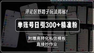 评论区野路子玩法揭秘！单账号日引300+精准粉，附赠高转化私信模板，直…