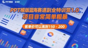 PPT模版蓝海赛道副业特训营1.0，项目非常简单粗暴，客单价可以高到150-200