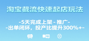 淘宝截流快速起店玩法，5天完成上架-推广-出单闭环，投产比提升300%+