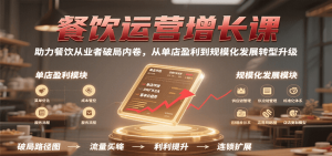 餐饮运营增长课，助力餐饮从业者破局内卷，从单店盈利到规模化发展转型升级