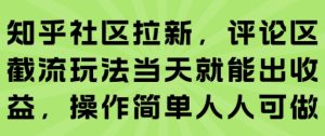 知乎社区拉新，评论区截流玩法当天就能出收益，操作简单人人可做